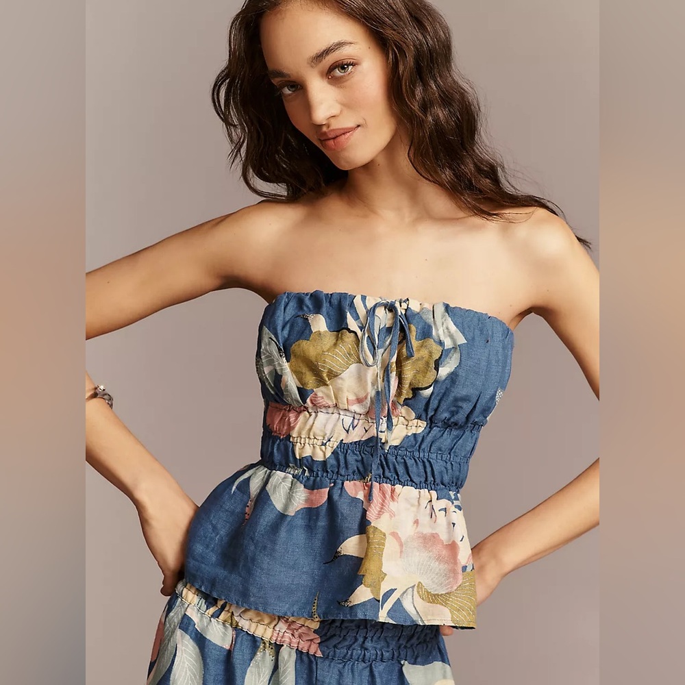 Anthropologie Somerset Strapless Floral Blouse XL - Picture 8 of 8